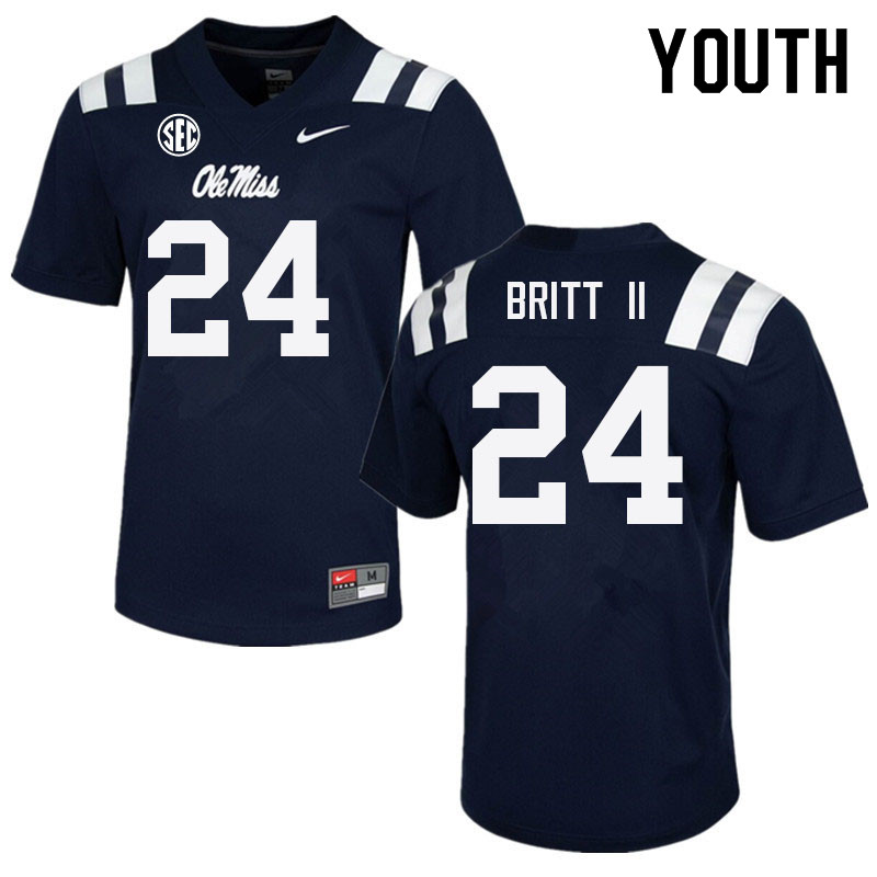 Youth #24 Marc Britt II Ole Miss Rebels College Football Jerseys Sale-Navy